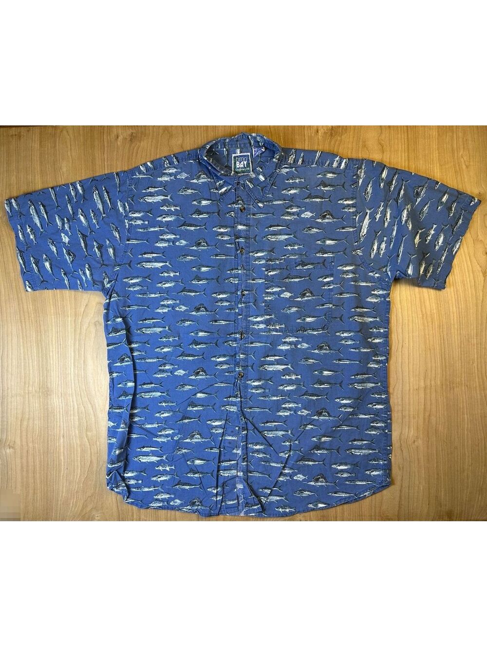 Vintage 90s Bimini Bay Fish button up shirt large 100% cotton fishing made india